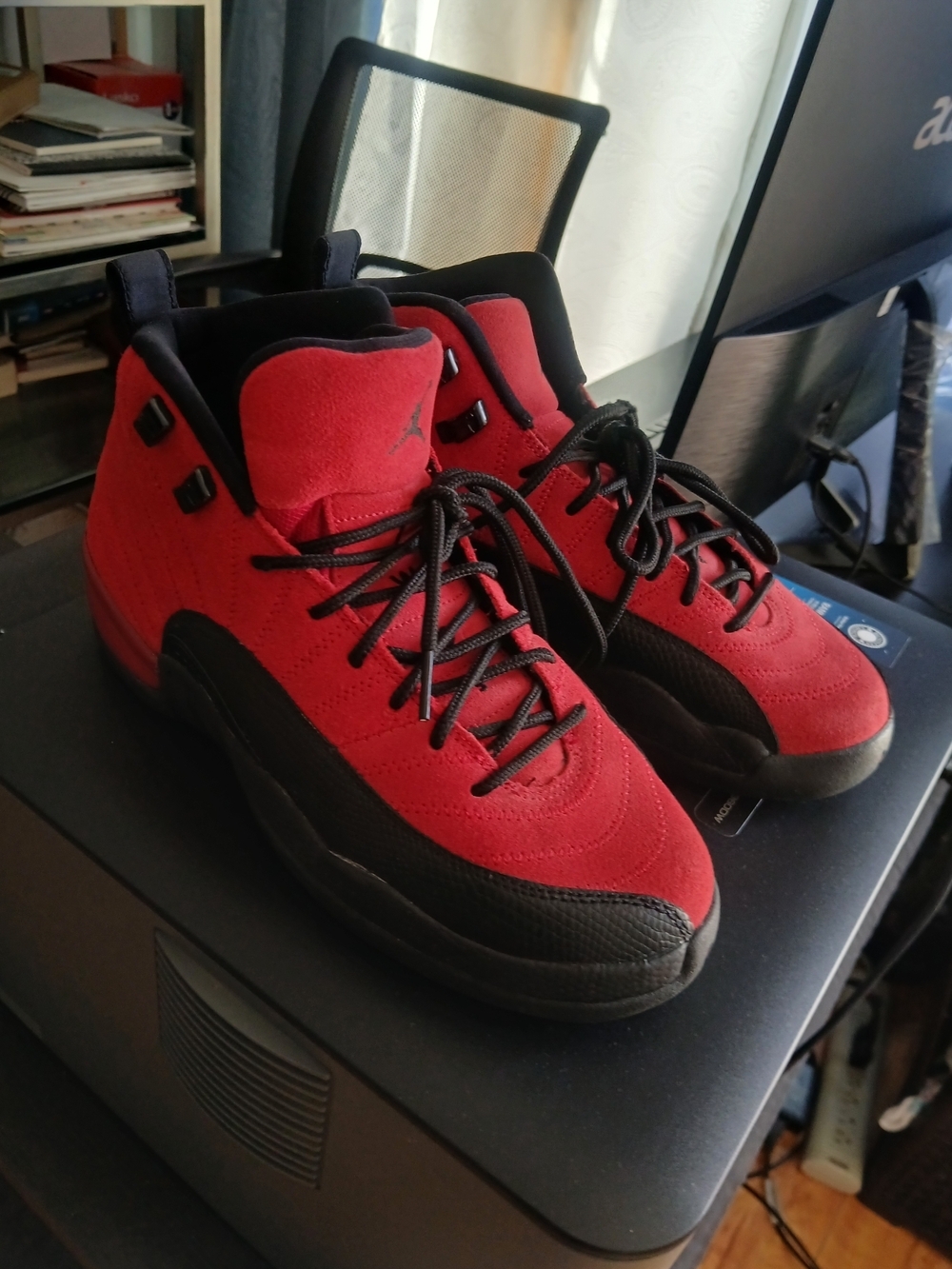 Red and Black Suede Basketball Sneaker
